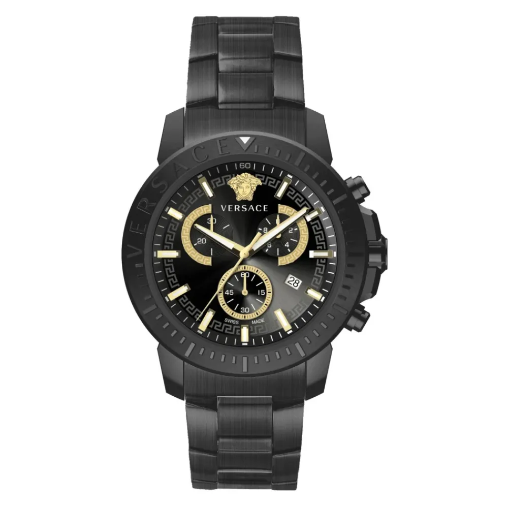 Heren Versace Horloges^NIEUWE CHRONO Gunmetal Roestvrijstalen Horloge