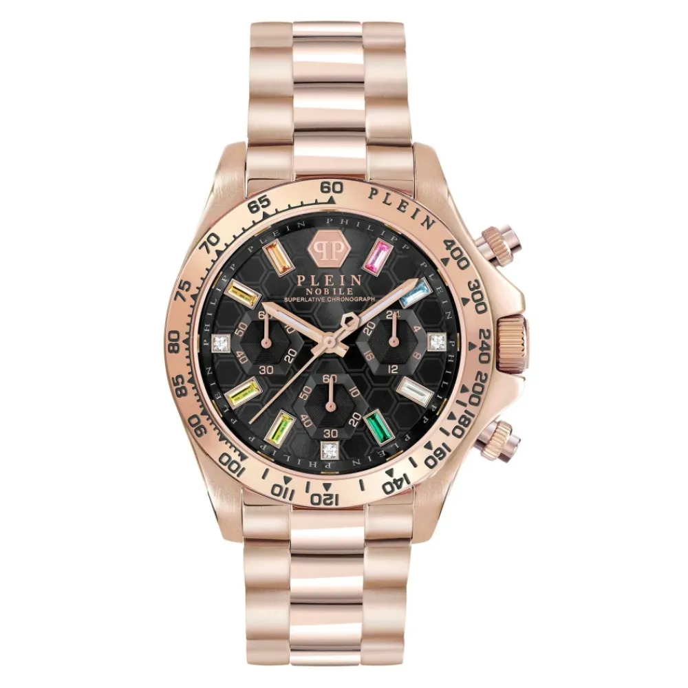 DAMES Philipp Plein Nobile Lady Chrono Roségoud Zwarte Armband