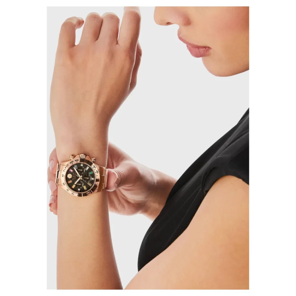 DAMES Philipp Plein Nobile Lady Chrono Roségoud Zwarte Armband