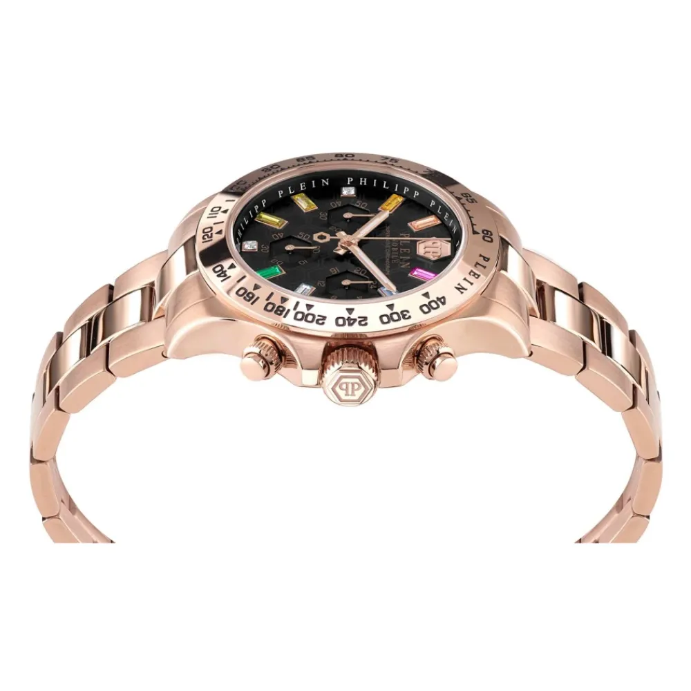 DAMES Philipp Plein Nobile Lady Chrono Roségoud Zwarte Armband