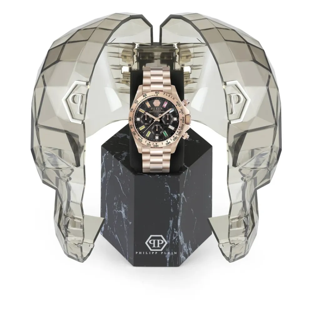 DAMES Philipp Plein Nobile Lady Chrono Roségoud Zwarte Armband