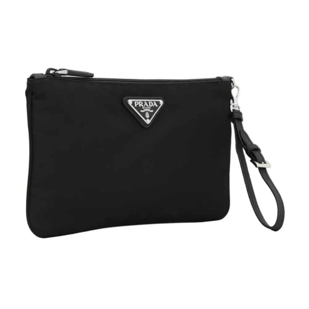DAMES Prada Clutches^Nylon Polsclutch met Logo Plaque