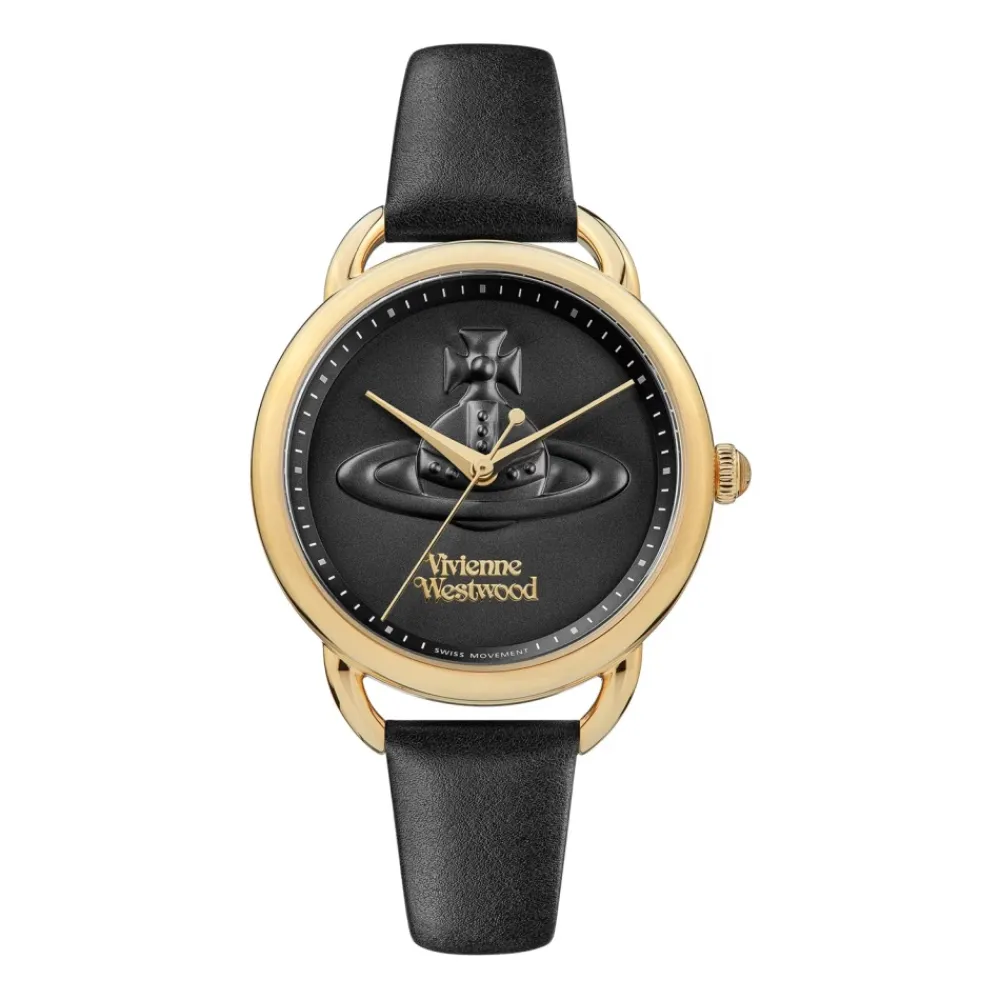 DAMES Vivienne Westwood Orb Logo Quartz Horloge Leer