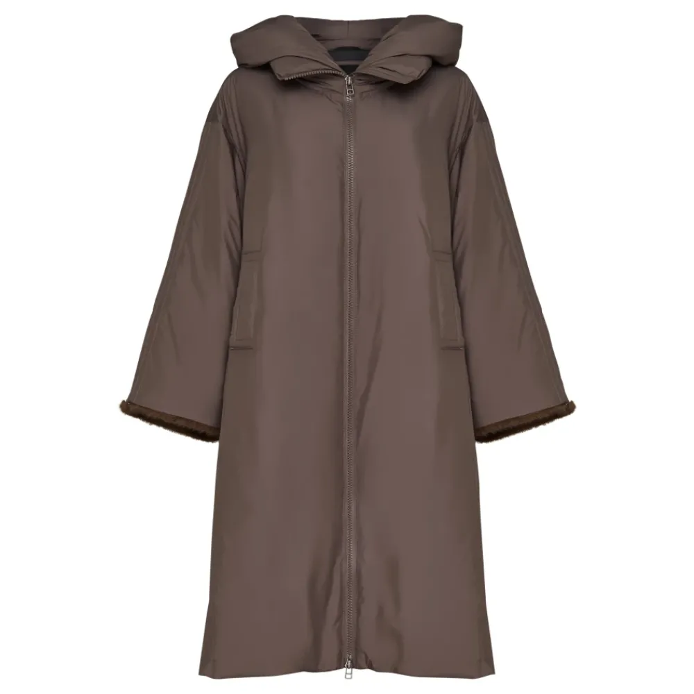 DAMES Cesare Gaspari Trenchcoats & Mantels^Oversized gewatteerde jas met capuchon en imitatiebont manchetten -