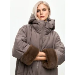 DAMES Cesare Gaspari Trenchcoats & Mantels^Oversized gewatteerde jas met capuchon en imitatiebont manchetten -