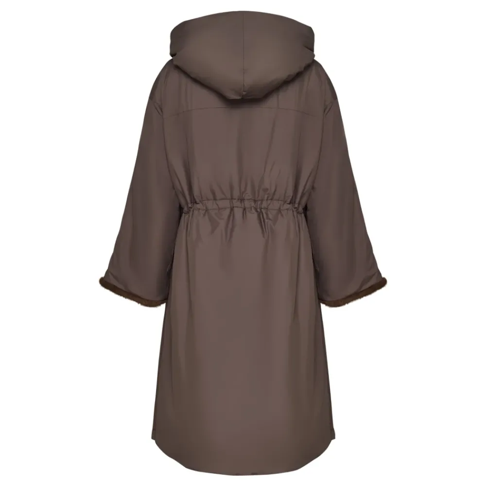 DAMES Cesare Gaspari Trenchcoats & Mantels^Oversized gewatteerde jas met capuchon en imitatiebont manchetten -