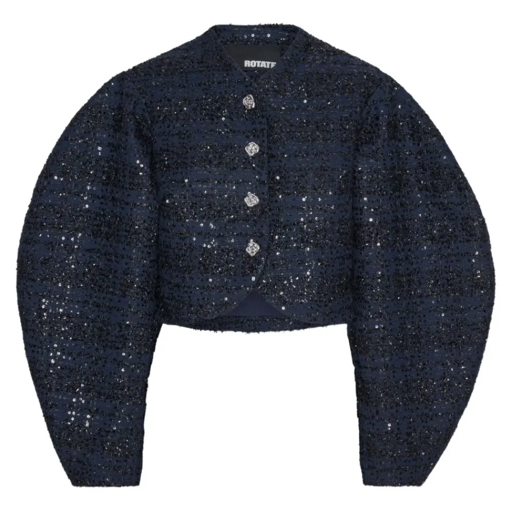 DAMES ROTATE Birger Christensen Paillet Boucle Kort Jack met Pofmouwen