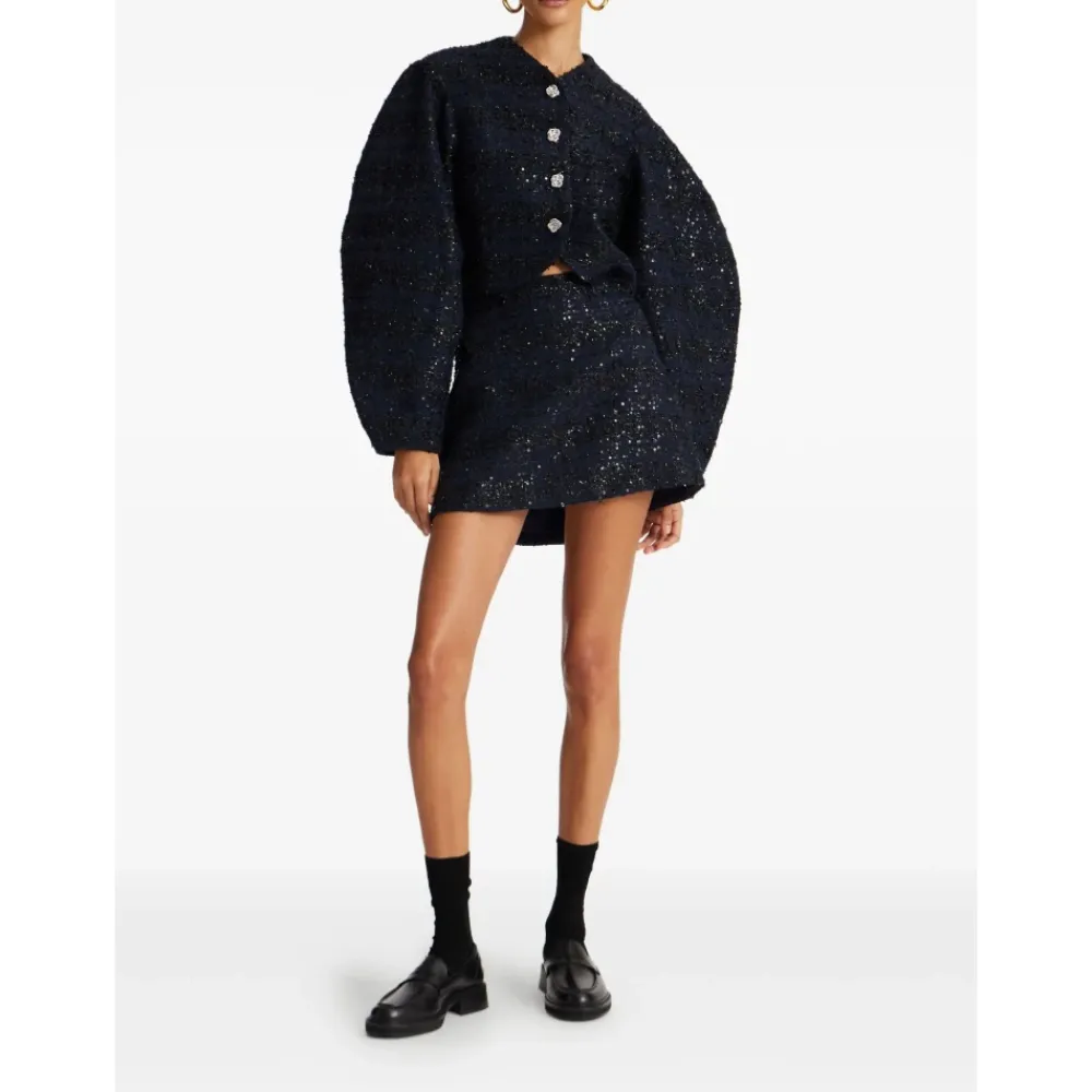 DAMES ROTATE Birger Christensen Paillet Boucle Kort Jack met Pofmouwen
