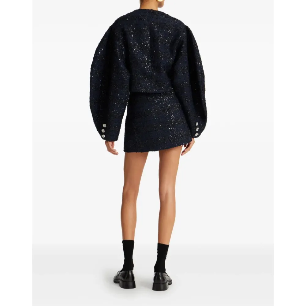 DAMES ROTATE Birger Christensen Paillet Boucle Kort Jack met Pofmouwen