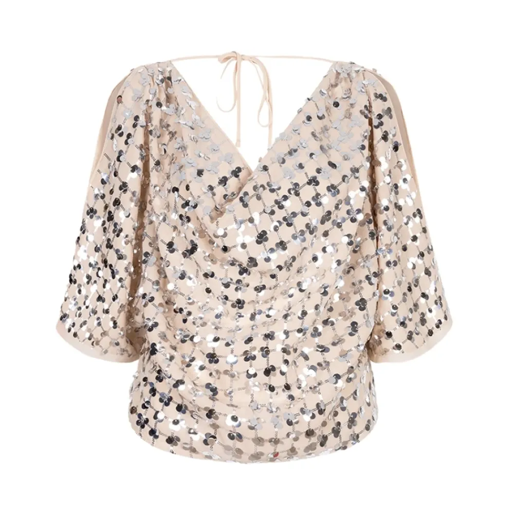 DAMES Dante 6 Blouses^Paillet gedrapeerde top Avy in Zilver