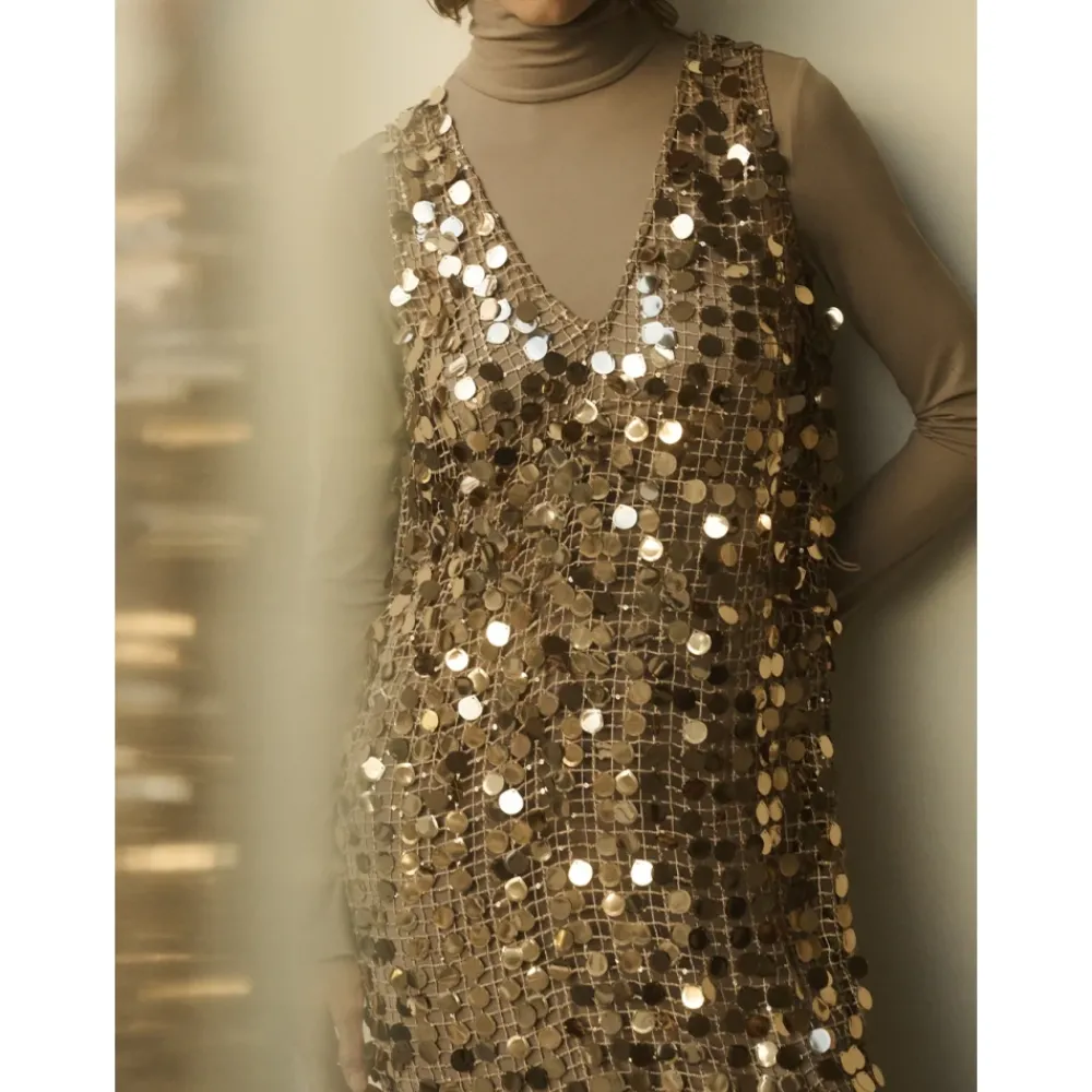 DAMES Dante 6 Jurken^Pailletten Babylon Hazelnoot Haze Jurk
