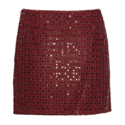 DAMES ROTATE Birger Christensen Rokken^Pailletten Grid Mini Rok Bordeaux