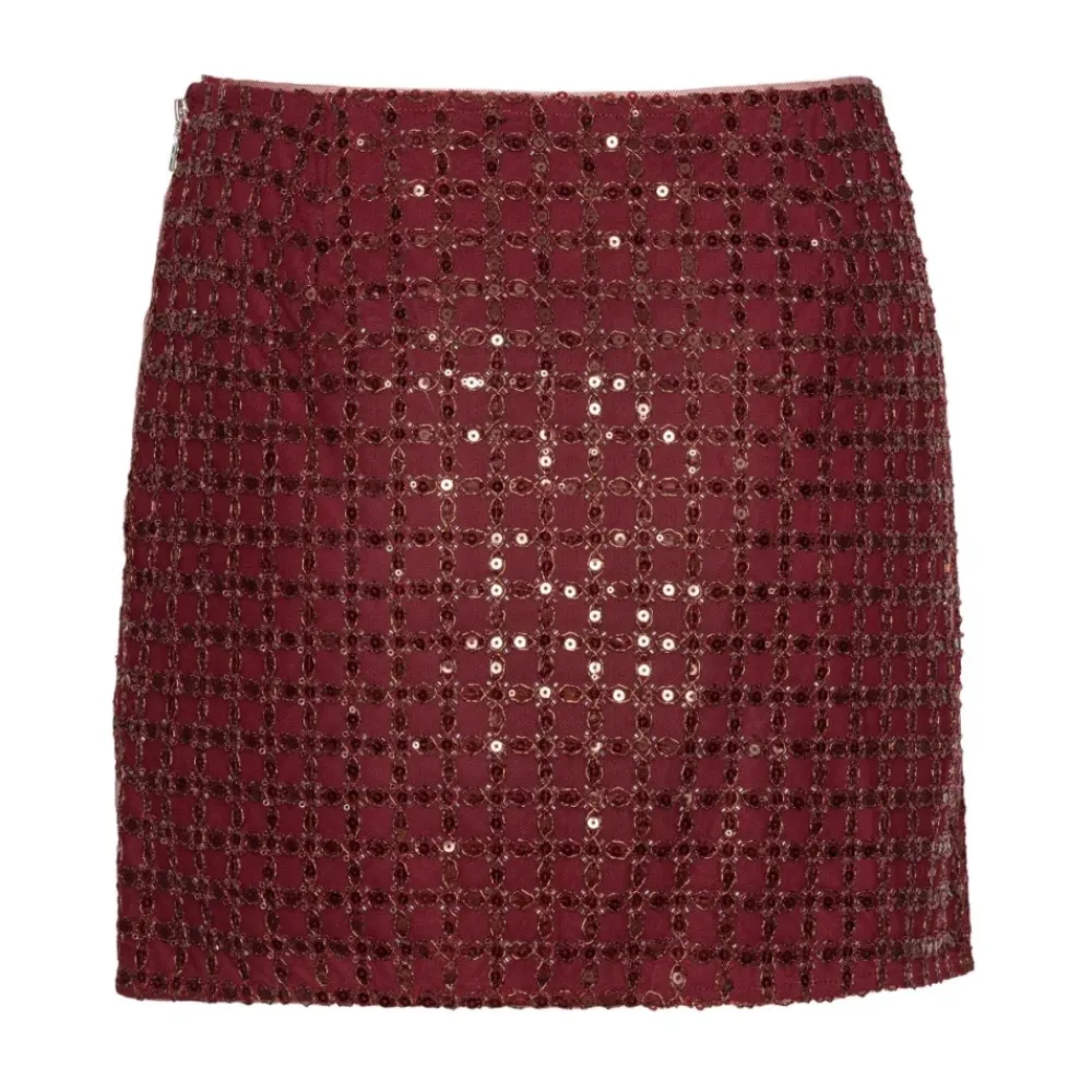 DAMES ROTATE Birger Christensen Rokken^Pailletten Grid Mini Rok Bordeaux