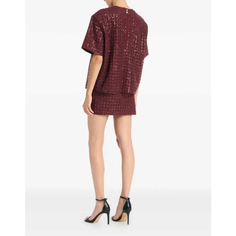 DAMES ROTATE Birger Christensen Rokken^Pailletten Grid Mini Rok Bordeaux