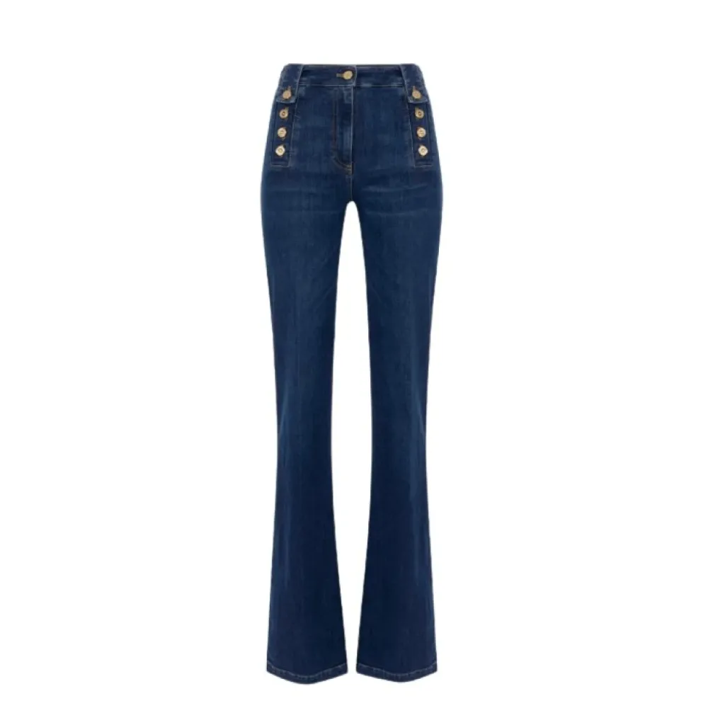 DAMES Elisabetta Franchi Palazzo Denim Broek met Gouden Knopen