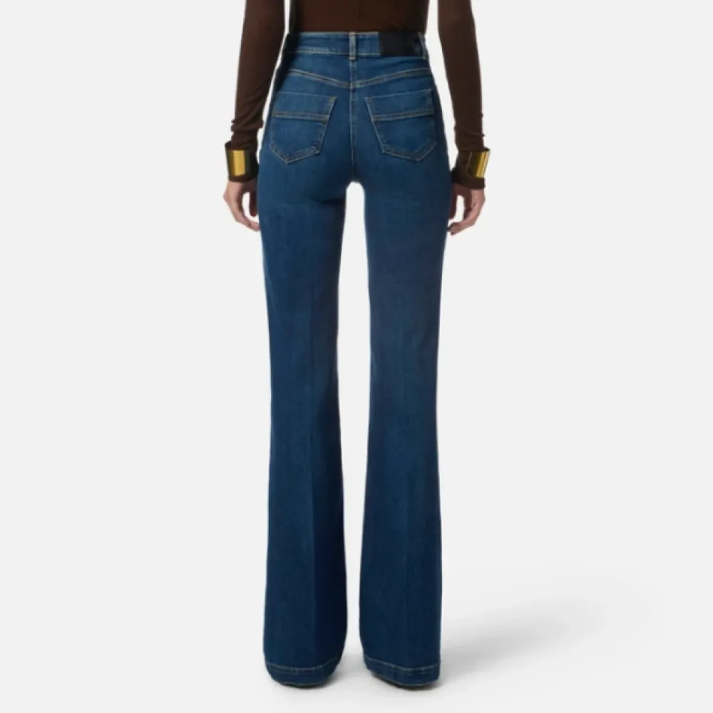 DAMES Elisabetta Franchi Palazzo Denim Broek met Gouden Knopen