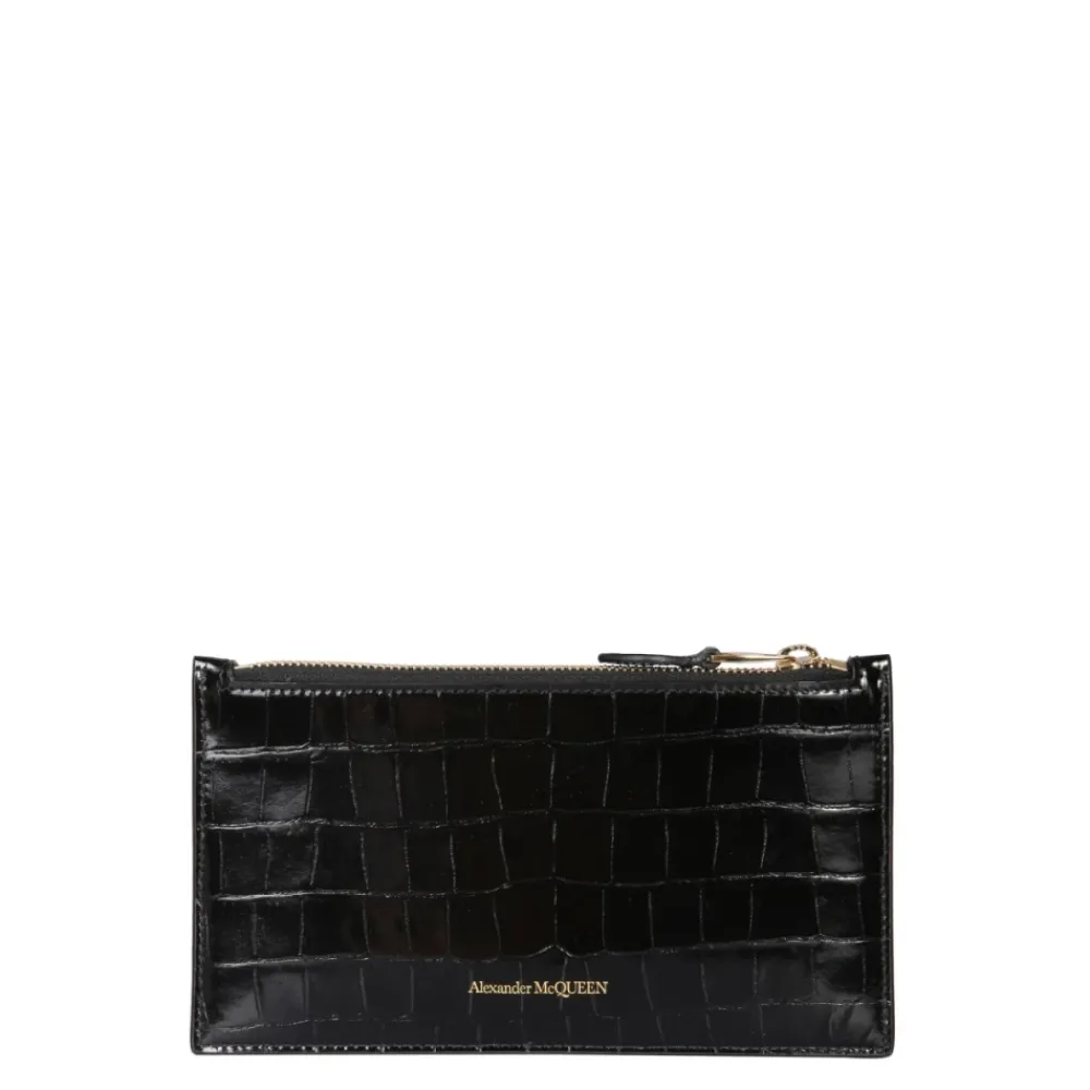 DAMES Alexander McQueen Plat Ritsportemonnee met Metalen Schedel Applicatie