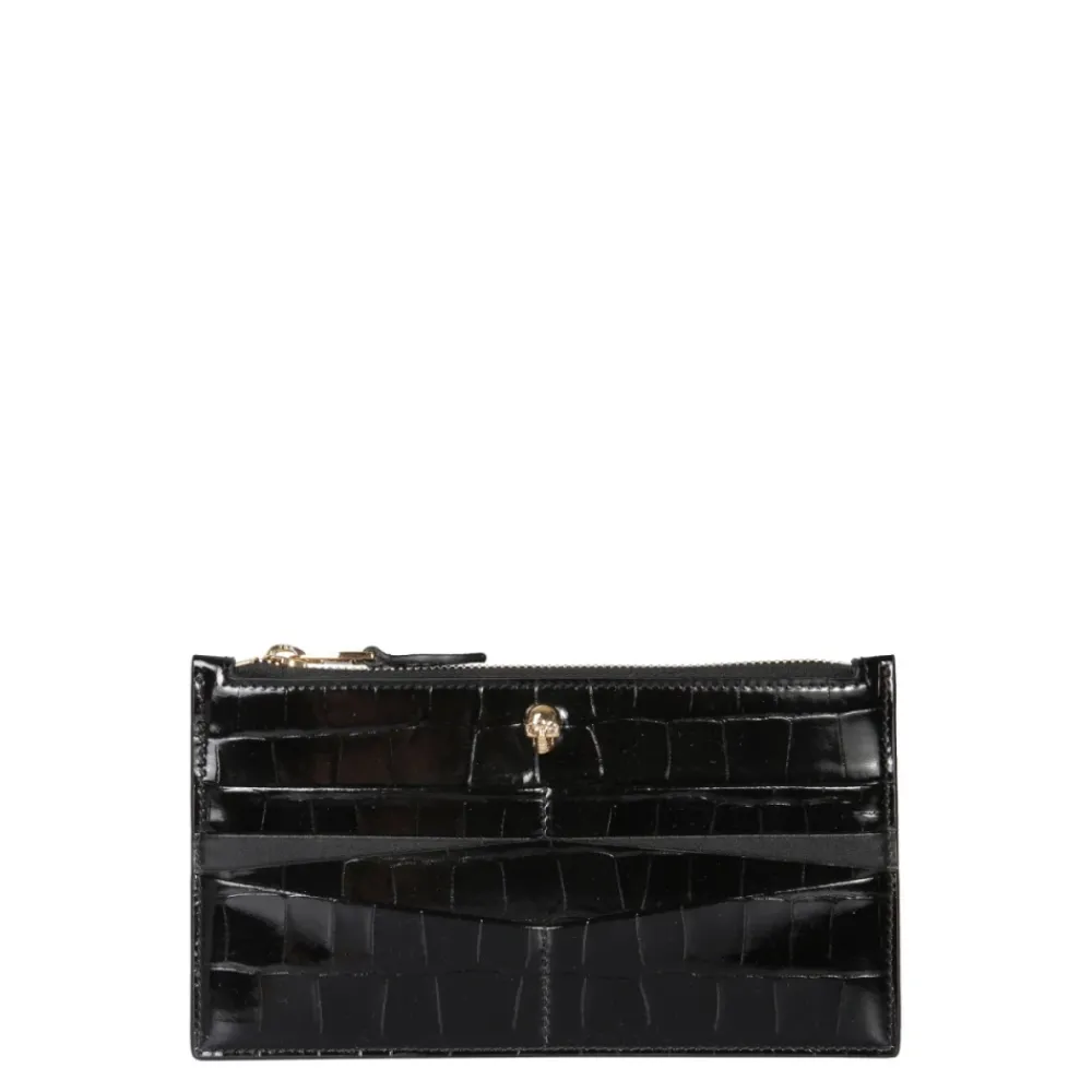 DAMES Alexander McQueen Plat Ritsportemonnee met Metalen Schedel Applicatie