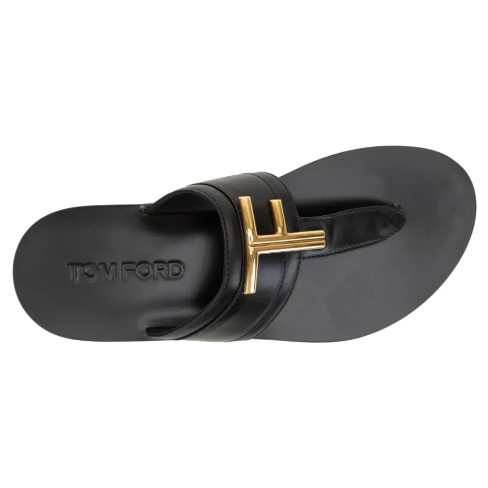 DAMES Tom Ford Slippers^Platte leren sandalen met gouden details