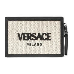 Heren Versace Pouch Rafia Ricamo Vacchetta
