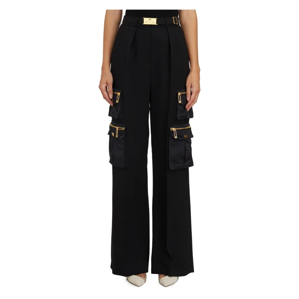 DAMES Elisabetta Franchi Rechte broek van crêpe met zakken en riem