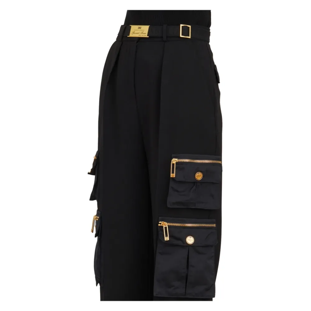 DAMES Elisabetta Franchi Rechte broek van crêpe met zakken en riem