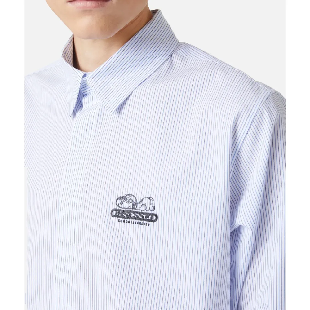 Heren Iceberg Regular fit witte en e gestreepte popeline overhemd met Snoopy borduursel en metallic detail