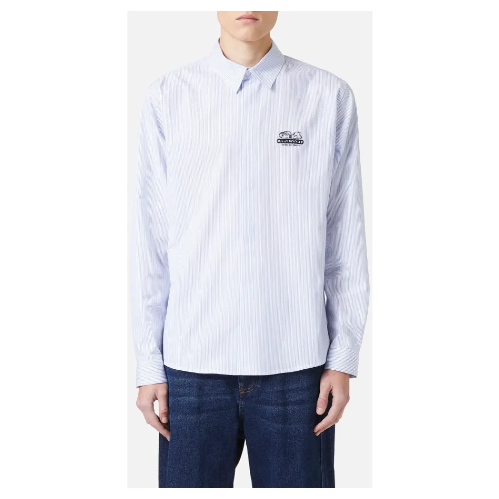 Heren Iceberg Regular fit witte en e gestreepte popeline overhemd met Snoopy borduursel en metallic detail