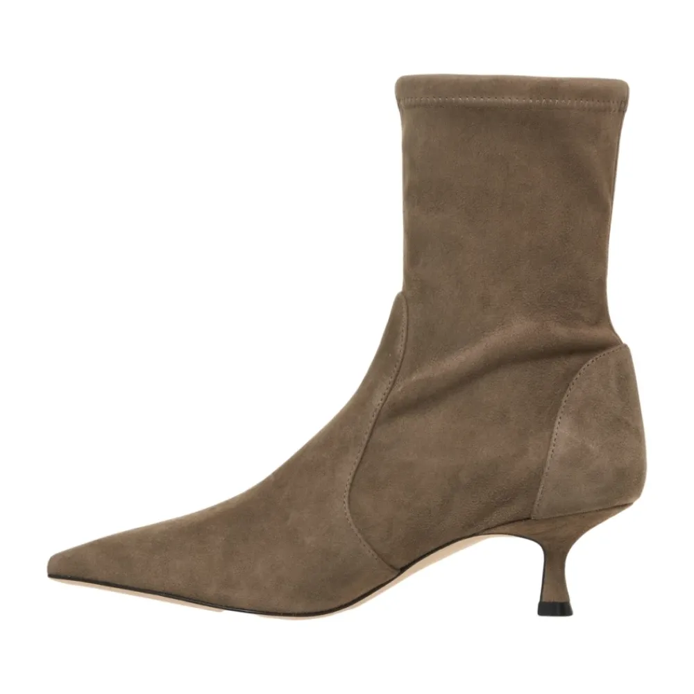 DAMES Stuart Weitzman Enkellaarsjes^Rekbare Suède Enkellaarzen Grigio