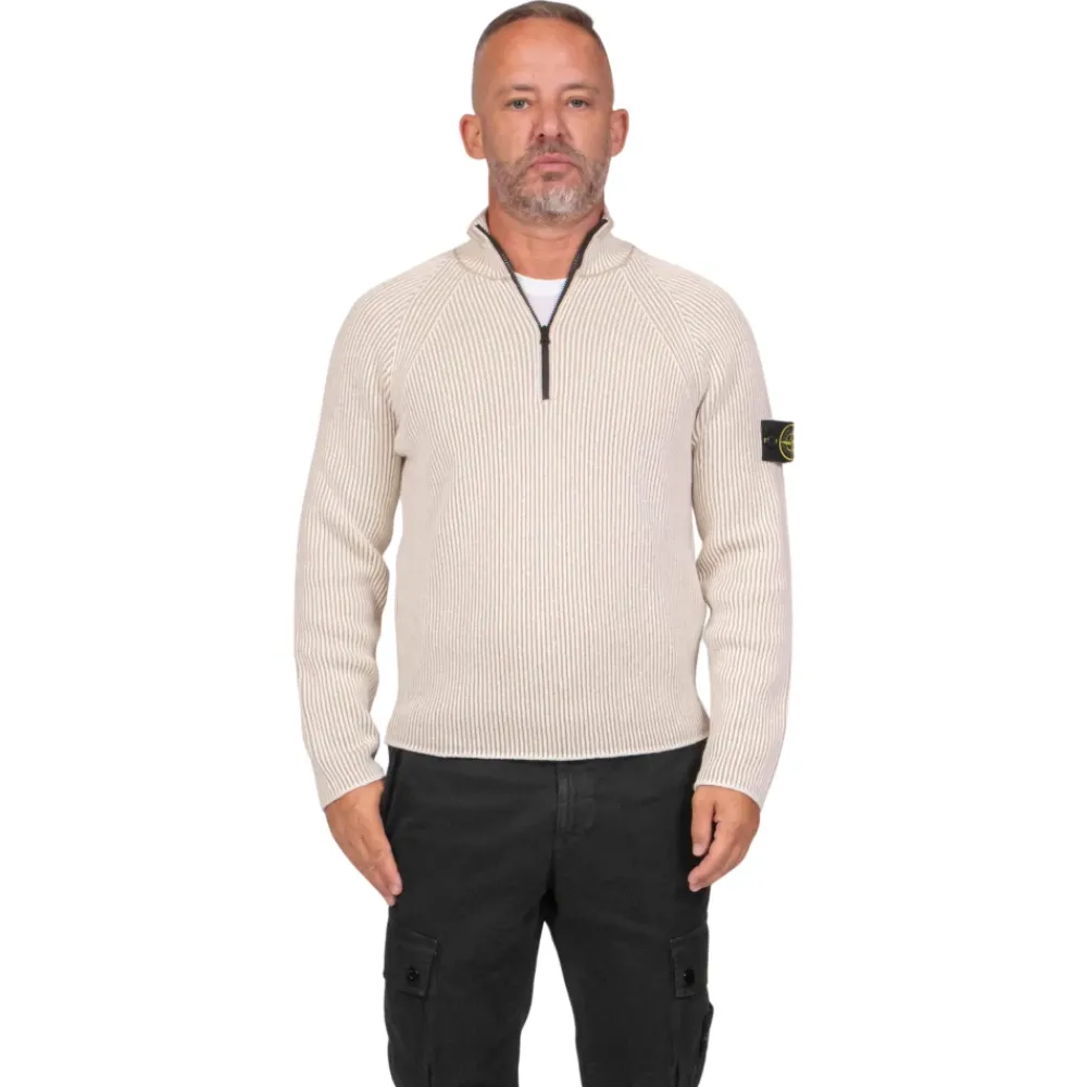 Heren Stone Island Truien & Vesten^Ribgebreide Sweater met Halve Rits