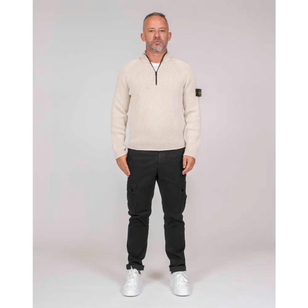 Heren Stone Island Truien & Vesten^Ribgebreide Sweater met Halve Rits