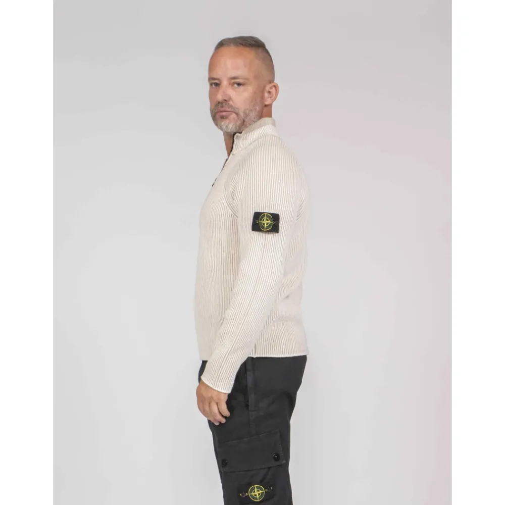Heren Stone Island Truien & Vesten^Ribgebreide Sweater met Halve Rits