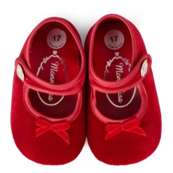 Monnalisa Rode fluwelen balletschoenen met strik