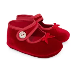 Monnalisa Rode fluwelen balletschoenen met strik