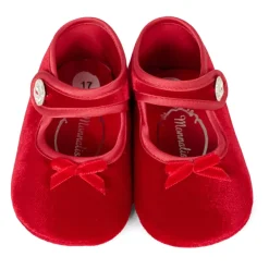 Monnalisa Rode fluwelen balletschoenen met strik