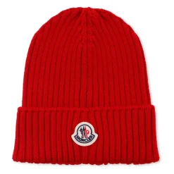 Moncler Rode Geribbelde Beanie Muts