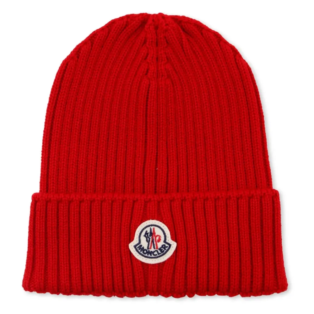 Moncler Rode Geribbelde Beanie Muts