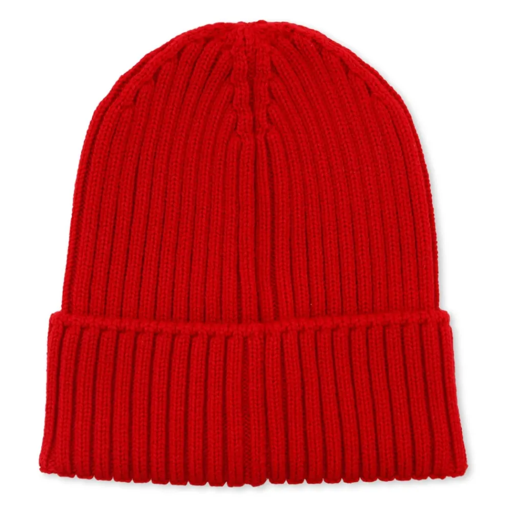 Moncler Rode Geribbelde Beanie Muts