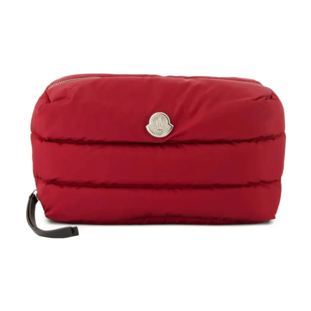 DAMES Moncler Toilettassen^Rode Gewatteerd Ontwerp Rits Tas