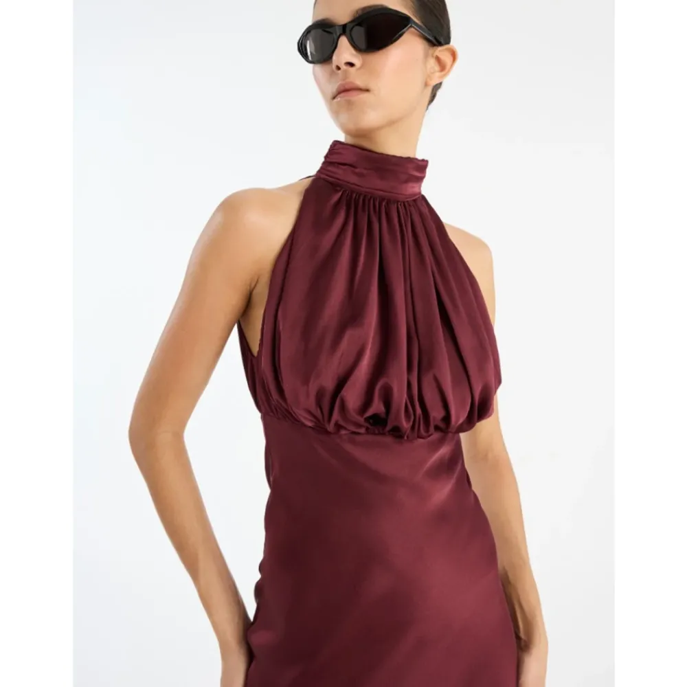 DAMES ROTATE Birger Christensen Rode Halternek Maxi Jurk