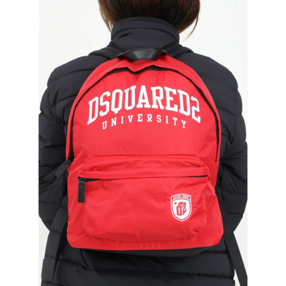 Heren Dsquared2 Rugzakken^Rode Rugzak met Logo Print