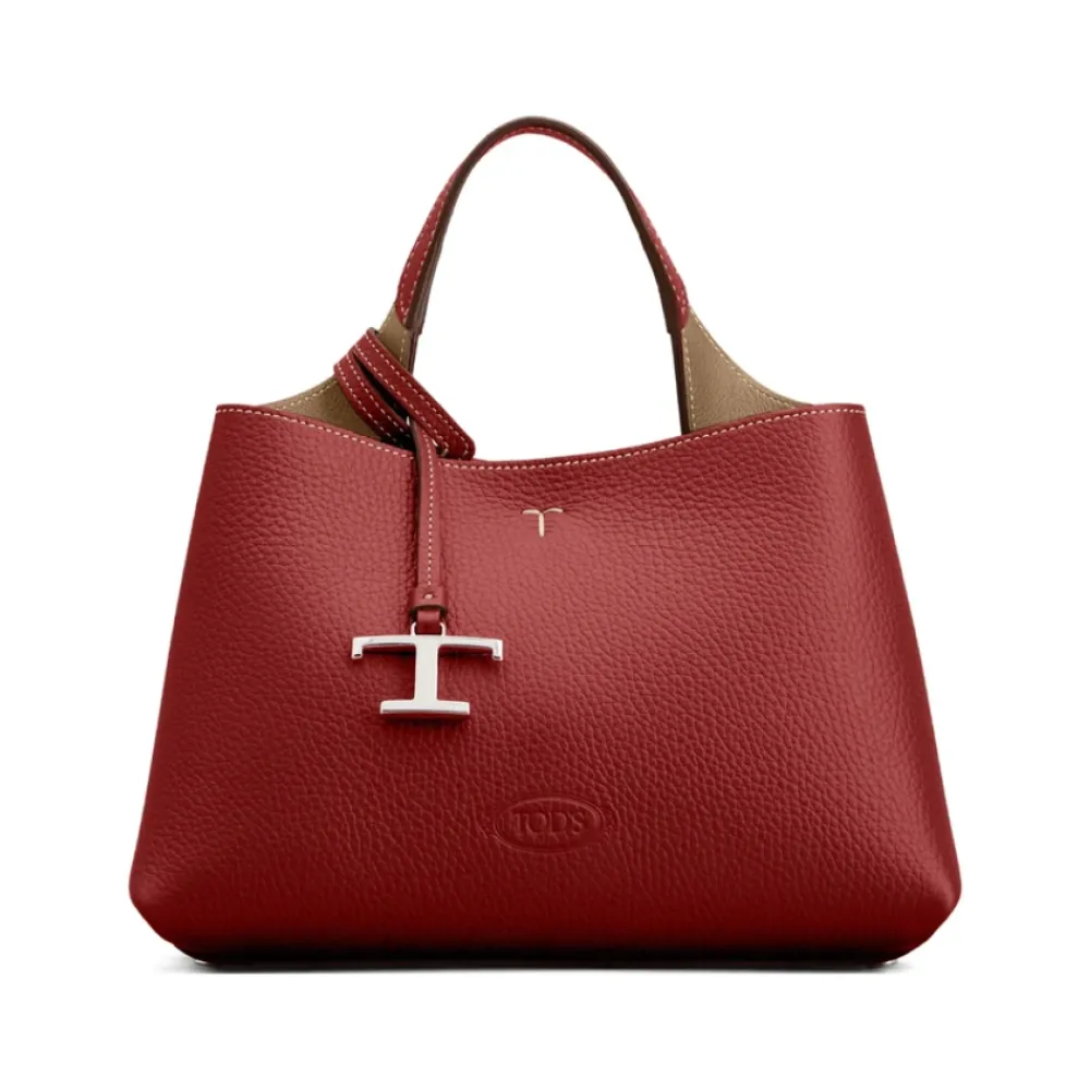 DAMES Tod's Rode Top Handvat T-Plaque Tas