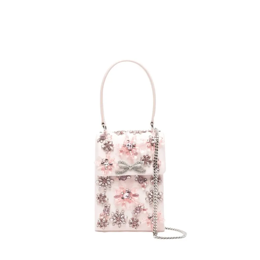 DAMES Self Portrait Heuptassen^Satijnen Clutch met Bloemmotief en Kristallen