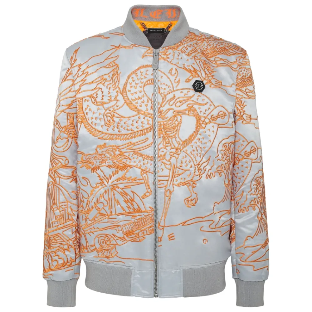 Heren Philipp Plein Satin Bomber Skeleton Tattoo