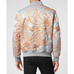 Heren Philipp Plein Satin Bomber Skeleton Tattoo