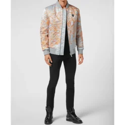 Heren Philipp Plein Satin Bomber Skeleton Tattoo