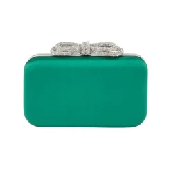 DAMES MACH & MACH Satin Clutch in Smaragd met Dubbele Strik