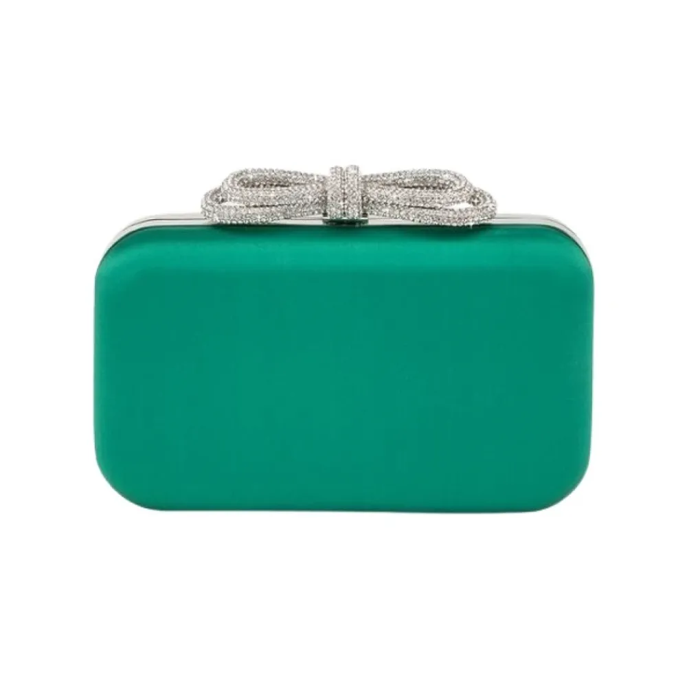 DAMES MACH & MACH Satin Clutch in Smaragd met Dubbele Strik