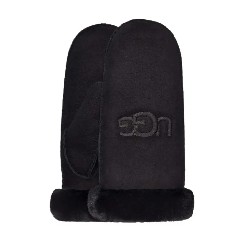 DAMES UGG Handschoenen^Schapenvacht Geborduurd Handschoenen Black