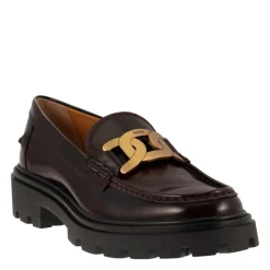 DAMES Tod's Loafers^Semi-Glanzende Leren Moccasin met Metalen T-Ketting